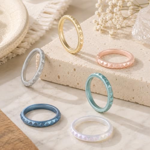 Image of Egnaro Silicone Wedding bands women, Stackable Silicone Ring style
