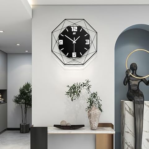 YIJIDECOR Decorative Wall Clock for Living Room Decor Modern Large Wall Clocks Battery Operated for Bedroom Kitchen Office Home 17 Inch Creative Black Decorative Wall Watch Non Ticking Cover
