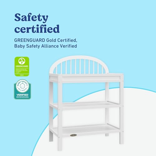 Graco Olivia Changing Table with Water-Resistant Changing Pad (Driftwood) - GREENGUARD Gold Certified, Includes Bonus Water-Resistant Changing Pad with Safety Strap, 2 Open Shelves, Stylish Design by Graco - Image 5