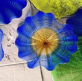 Bakspa 1PC Modern Hand Blown Art Glass Platter Wall Decor for Walls, Unique Blown Glass Wall Art, 12 Inch Blue Accent for Staircase, Hallway, Living Room, Kitchen