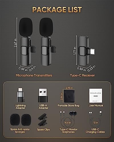 Wireless Lavalier Microphone Compatible with iPhone/iPad/Android Phone/Laptop, IUMAKEVP Plug-Play Lapel Clip-On Mic with Noise Reduction for Video Recording/Live Steam/Interview/TikTok/YouTube(2 Mics)