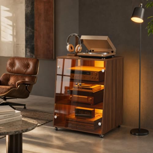 4-Tier-Media-Cabinet-with-LED-Backlight-Wheels-Glass-DoorsAudio-Rack-with-Adjustable-ShelvesMedia-Audio-Tower-Cabinet-for-Vinyl-Record-Player-Stereo-Receivers-Audio-Gear