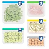 24 Pack Reusable PEVA Food Storage Bags Gallon Freezer Bags, Leak-proof Ziplock Bags for Meal Prep, Travel, Reusable Sandwich Bags for Home Organiz- 6 Gallon 6 Large 6 Quart 3 Sandwich 3 Snack Bags