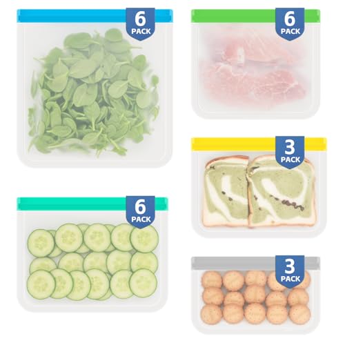 24 Pack Reusable PEVA Food Storage Bags Gallon Freezer Bags