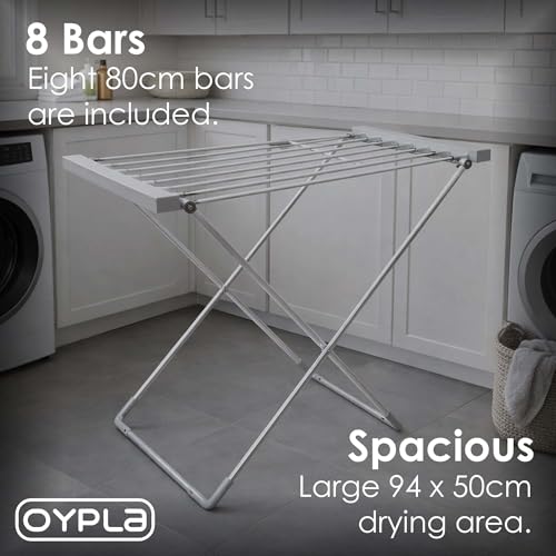 Oypla Electrical Heated Folding Clothes Horse Airer Dryer 8 Bar Foldable - Image 3
