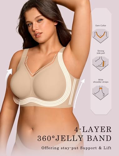 Image of OEAK Womens Wireless Jelly Bras Plus Size Support Push Up Comfortable Bra | no underwire,full coverage,for large breast,minimizer bra,seamless,tshirt bras,everyday bra