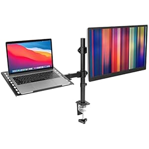 Mount-It! Laptop Desk Mount with Monitor Arm | Dual Laptop and Monitor Stand with Clamp and Grommet Base and Ventilated Tray