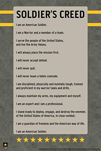 US Army Soldiers Creed I Am An American Soldier USA Army Creed Family Military Veteran Motivational Patriotic Officially Licensed Cool Wall Art Print Poster 24x36