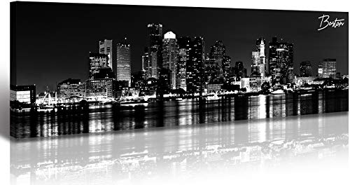 DJSYLIFE Boston Skyline Wall Art Canvas Wall Art Black and White Modern Panoramic Cityscape Pictures Paintings for Bedroom Office Decor, Ready to Hang 13.8"x47.3" by DJSYLIFE - Used condition - US$32.66