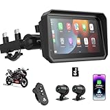 4K Motorcycle CarPlay ＆ Android Auto Screen 6.25'' Wireless Apple Car Play Screen DVR with Dual Cameras for Motorbike, WiFi, GPS Navigation, Remote Control, Siri/Google Voice Control, TF-64G