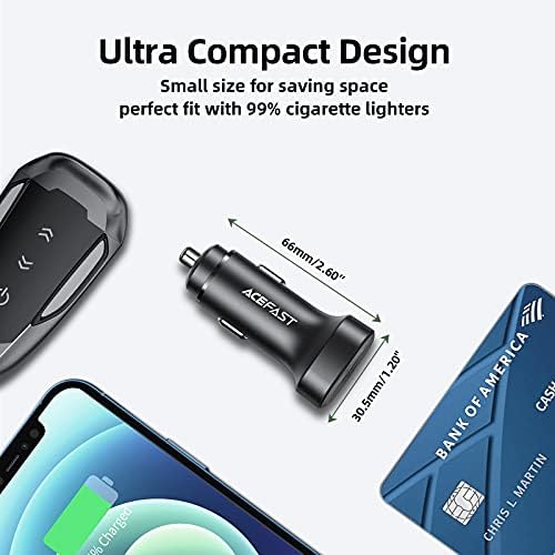 USB C 72W Fast Car Charger, ACEFAST Dual PD3.0 Port Metal Cigarette Lighter Car Power Adapter for iPad Air/Pro, iPhone 13 Pro Max/13 mini/12 Pro Max, Samsung Galaxy S21+/S21 Ultra/S20/S20+/S20 Ultra