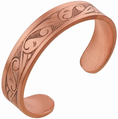 DEMMEX 3mm Thick Engraved Copper Bracelet for Men & Women – 100% Pure, Solid, Uncoated, Heavy-Gauge Turkish Copper Cuff, Non-Magnetic – 1/8
