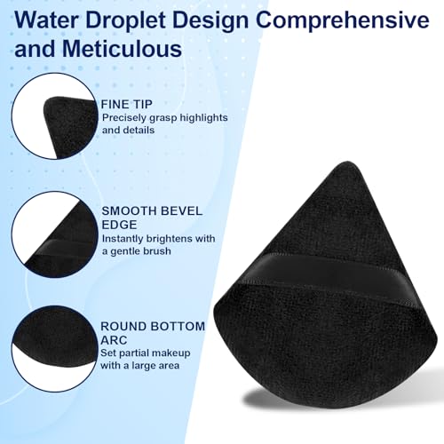yeloumiss 30PCS Triangle Powder Puff Face Makeup Sponge Soft Velour Face and Eye Sponge Applicator for Loose Powder Setting Triangle Puff Cosmetic Beauty Makeup Tools (Black)