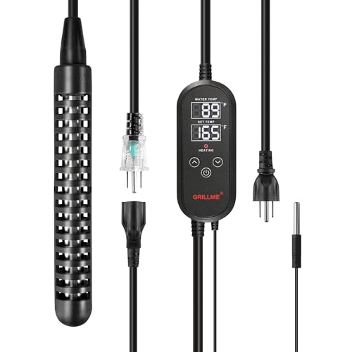 GRILLME 1300W Titanium Fully Submersible Portable Electric Immersion Water Heater with Intelligent Temperature Controller,Bucket Water Heater,Seawater Heater for Fish Tank,Seawater Aquaculture - Thumbnail 2