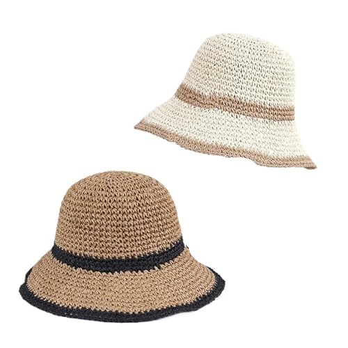 Casquette de protection solaire élégante en patchwork de paille pour femme