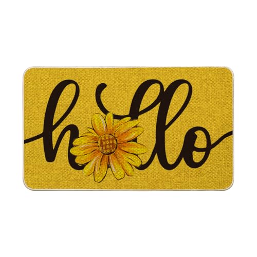 Artoid Mode Yellow Hello Sunflower Summer Doormat, Home Decor Low-Profile Switch Rug Door Mat Floor Mat for Indoor Outdoor 17x29 Inch