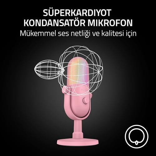 Razer Seiren V3 Chroma - RGB USB Mikrofon - Tap-to-Mute özellikli Süperkardioid Kondenser Mikrofon (Reaktif Aydınlatma, Dijital Kazanç Sınırlayıcı ve Entegre Şok Emici) Quartz