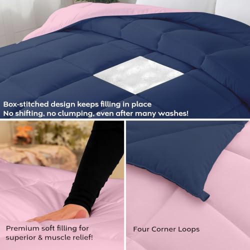 Image of AYKA Reversible Comforter 220 GSM Microfiber Reversible AC Comforter /Blanket for Winter /Quilt /Dohar /Duvets for King Size Blanket /Comforter Double Bed (Cameo & Navyblue, 60 * 90 inch)