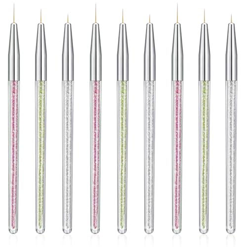 9pcs Eyeliner Brushes Art Fine Point Eyeliner Brush Makeup Gel Eyeliners Brush Water Activated Graphic Cosmetic Liner Wands Applicator for Wet Powder Liquid Gel