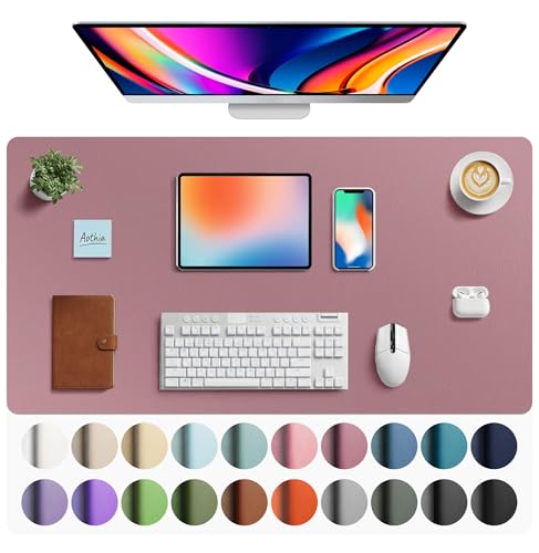 Image of Aothia Faux Leather Desk Mat - Large Mouse Pad, Non-Slip PU Leather Blotter, Waterproof Writing Surface for Office and Home (Dark Pink, 40 inch x 24 inch)