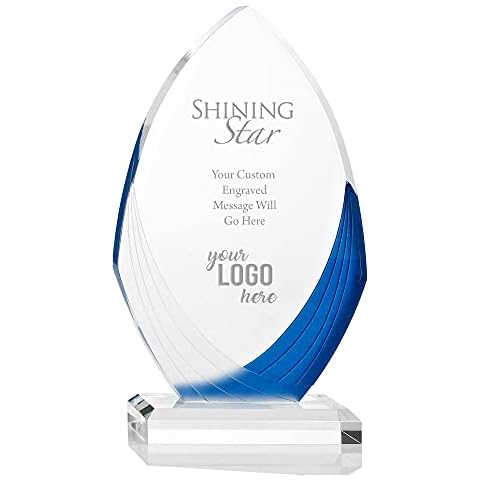 Baudville Awards 9" Custom Logo Ellipse Shaped Blue & White Acrylic Engraved Trophy - for Employees Cover