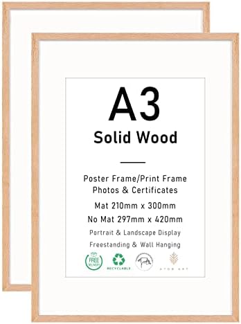 A3 Certificate Picture Frame,2 Pack Black Wood Photo Frame with plexiglass for Wall Mount Display,29.7x42 cm,Set of 2