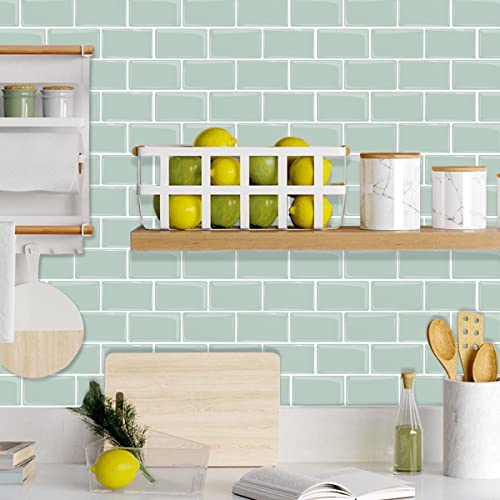 Alwayspon 3D-Vinyl-Wandfliesenaufkleber, selbstklebend, wasserdicht, Spritzschutz für Küche, Badezimmer, Wand, 30,5 x 15,3 cm, Grün, 10 Bögen