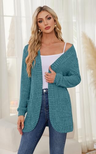 Image of DB MOON Womens Long Cardigan Sweater Lightweight Open Front Long Sleeve Outfits with Pockets