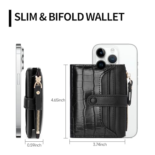 Image of Small Wallet for Women Leather Card Holder Bifold Ladies Wallets with Zipper Change Pocket ID Window