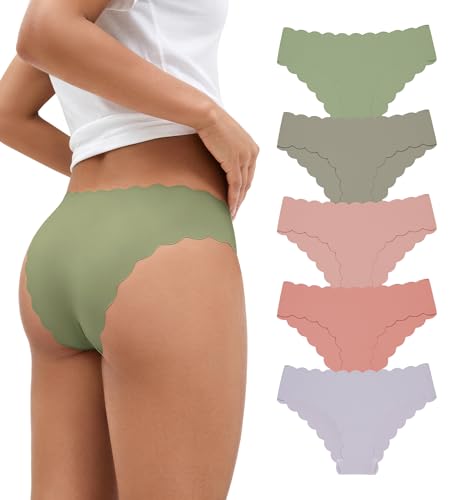 SHARICCA Damen Unterwäsche Nahtlos Slips Stretch Hipster Brazilian Slips Unsichtbar Weich Höschen Panties Streifen Bikinis Unterhosen für Frauen 5er Pack (Mehrfarbig-5P01 M)