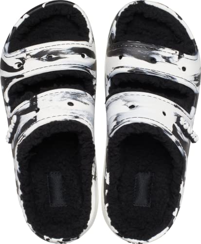 Crocs Unisex Classic Cozzzy Platform Sandals | Fuzzy Slippers Slide, Black/White, 17 Women/15 Men #TOP3