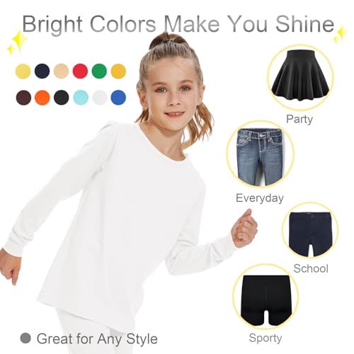 Image of 3T 4T 5T to 12 Years Girls Long Sleeve Shirts Kids Cotton T-Shirt Toddler Basic Crew Neck Top