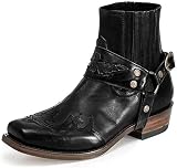 SUWFEZUF Botines occidentales para hombre, botas sin cordones con correa y hebilla, botas cortas de vaquero con punta cuadrada de cuero Retro, botas estilo vaquero para motocicleta,38,C