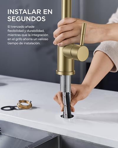 Miniatura 6 de Forious Grifo Cocina Extraible, Grifo Cocina Fregadero Con 3 Modos Giratorio A 360 Torneira Cozinha Monomando, Oro Cepillado
