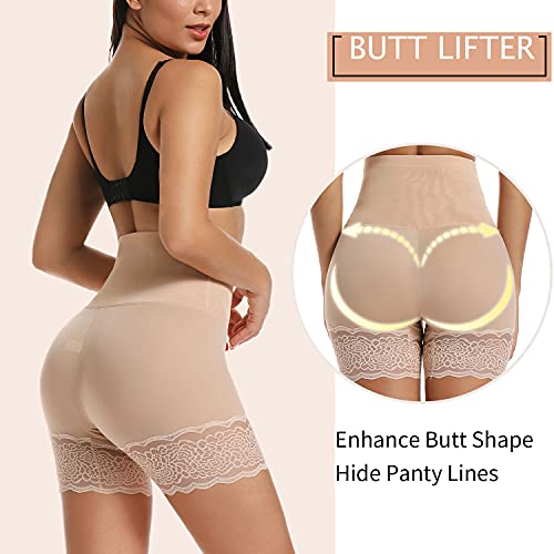 Miss Moly Slips Shorts For Under Dresses Women High Waist Shapewear Shorts Anti Chafing Thigh Slimmer Lace Underwear Nude S #TOP3