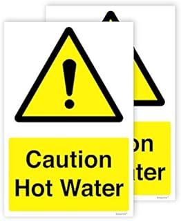 Pack of 2 Caution Hot Water Safety Sign Self adhesive Waterproof Vinyl Sticker Caution Hot 100mmx75mm V1148