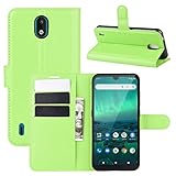 LMFULM® Hülle für Nokia 1.3 (5,71 Zoll) PU Leder Magnet Brieftasche Lederhülle Handytasche Litschi Muster Standfunktion Ledertasche Flip Cover Grün