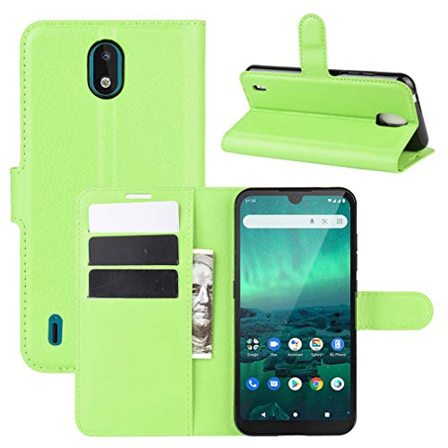 LMFULM® Hülle für Nokia 1.3 (5,71 Zoll) PU Leder Magnet Brieftasche Lederhülle Handytasche Litschi Muster Standfunktion Ledertasche Flip Cover Grün