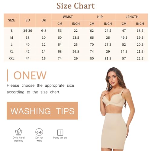 ONEW Bauchweg Shapewear Unterrock Damen Nahtlose Hoch Taillen Halbrock Taillentrainer Miederrock Body Shaper Shaping Half Slip Leicht Beige S
