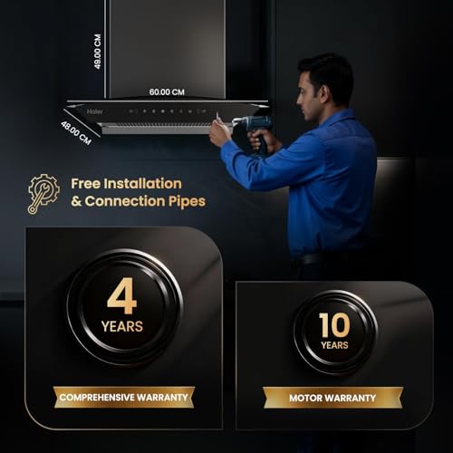 Image of Haier 60cm 1500 m3 /hr Curved Glass Chimney Black Filterless Autoclean with Oil Collector | 10 Yr Motor & 4 Yr Product Warranty | Gesture Control | Free Installation and Pipe | HIH-G1600-IN
