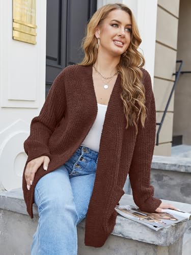Snuggle Sac Cardigan Sweaters for Women with Pocket Trendy Casual Long Sleeve Tops Open Front Fall Winter Coats (X-Large, Rust Brown) - image 7