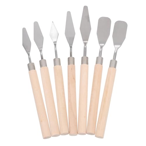 HOMSFOU Set Da 7 Spatole Per Pittura a Olio Manico in Legno, Raschietti Professionali in Acciaio Inossidabile, Strumenti Leggeri e Portatili Per Artisti e Lavori Creativi Su Tela e Materiali Pittorici