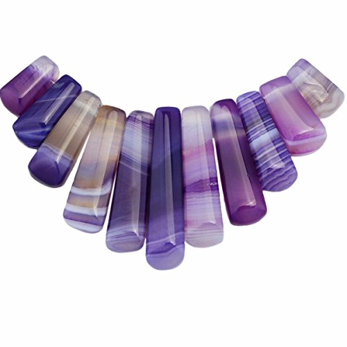 TUMBEELLUWA Craft Beads for Jewelry Making,Top Drilled Stone Loose Beads,11Pcs/Set, Purple Striped Agate