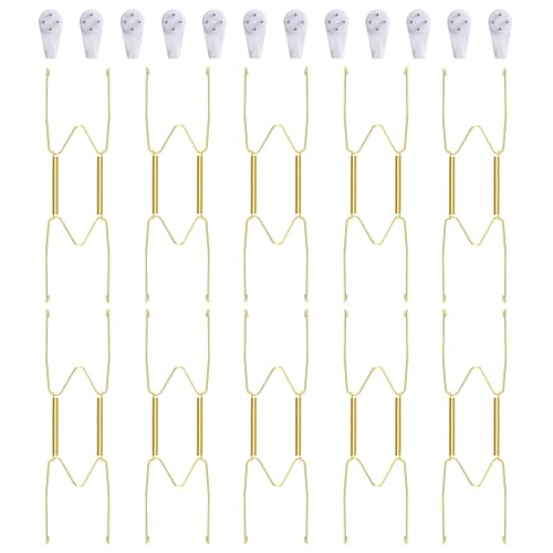 Image of 10-Piece Brass Plate Wall Hangers, 8 Inch Invisible Decorative Plate Holders, Comes with 12-Piece Wall Hooks