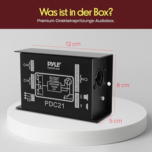 Pyle Passive DI Box mit Ground Lift, Direct Injection Box Gitarre, Bass & Keyboard, 6,3 mm Klinke, Störungsfreie Signalübertragung, Brumm-Unterdrückung, Robustes Metallgehäuse für Bühne & Studio