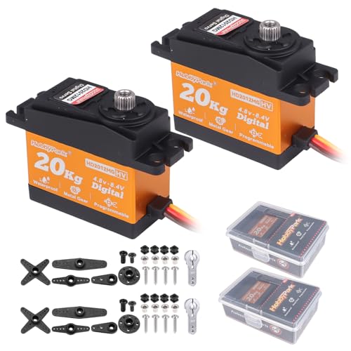 HobbyPark Pack of 2 20KG Servo Waterproof RC Steering Servo All Metal Gears Standard Digital Servos for 1/10 1/12 RC Cars Crawlers Trucks Robot DIY Control Angle 180°, 0.09sec 5.0v-8.4v HV by Hobbypark - Image 8