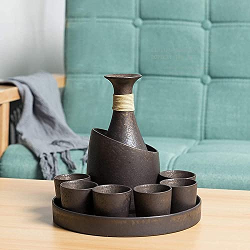 Juego de sake de 10 piezas con tazas de porcelana cerámica y bandeja para bebida tradicional 6