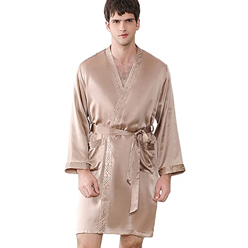 Albornoz largo de satén para hombre CFWSHJ con dos bolsillos