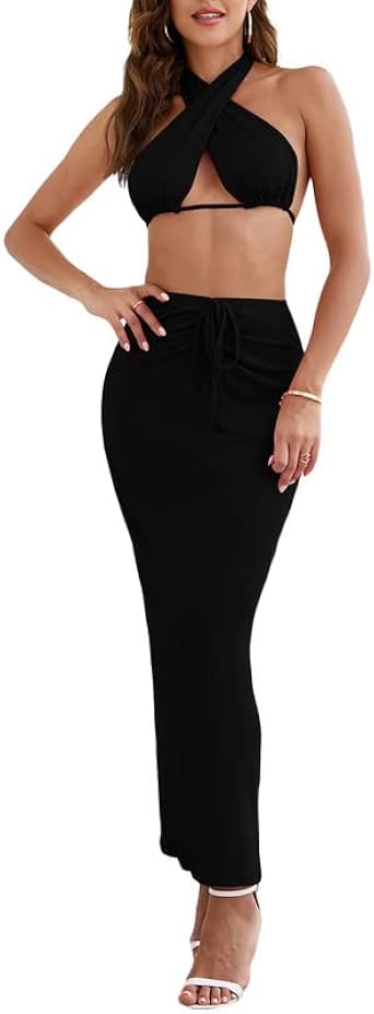 Long Skirt Crochet Knit Maxi Skirt Set 