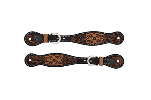 Turquoise Cross 45-0401 Ladies Floral Tooled Ladies Spur Straps, Light Oiled